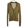 Long Sleeve V Neck Knit Cardigan S Ocher With Collar Women Used