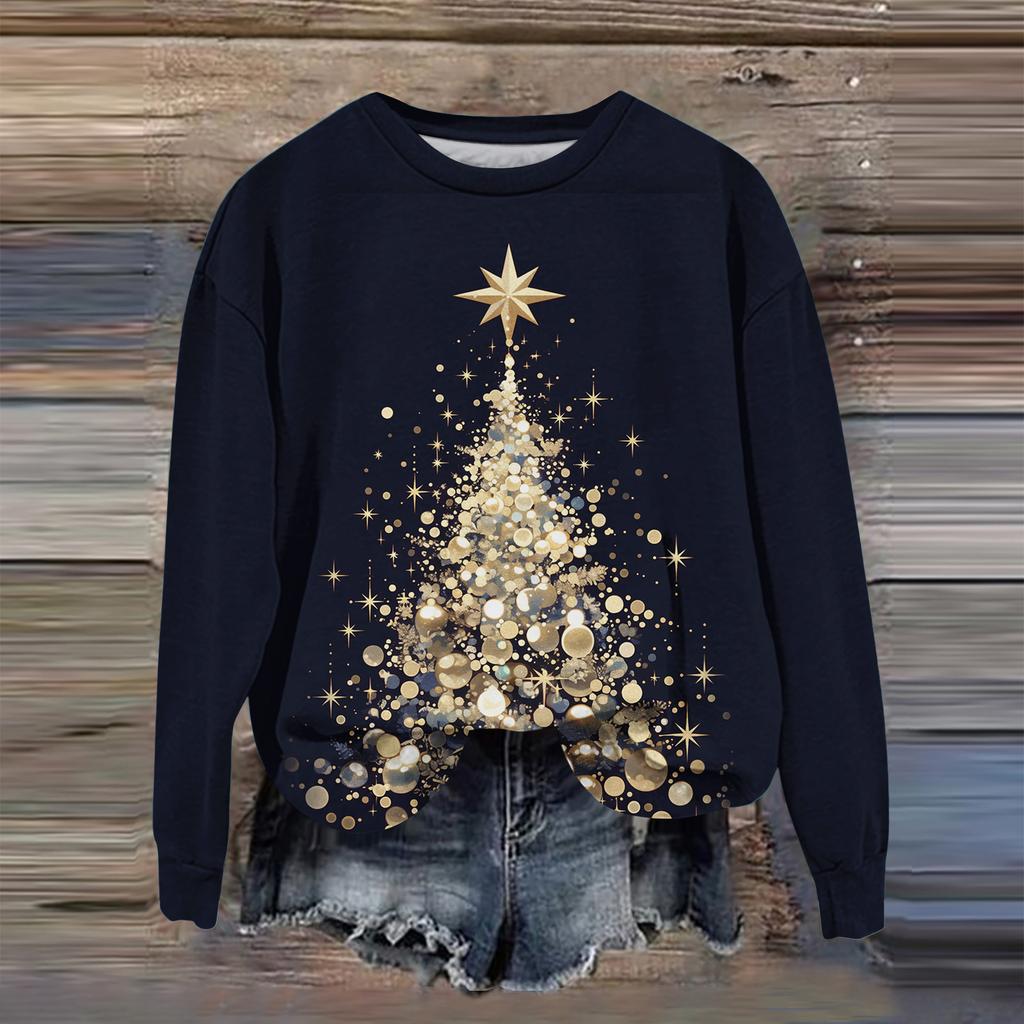 Women's Fashion Printed Long Sleeve Loose Round Neck Sweatshirt Top Fall