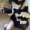 Pullover Sweater Korean Vintage Black and White Striped Medium Long Sweater for Women Loose Soft Waxy Gentle Sweater