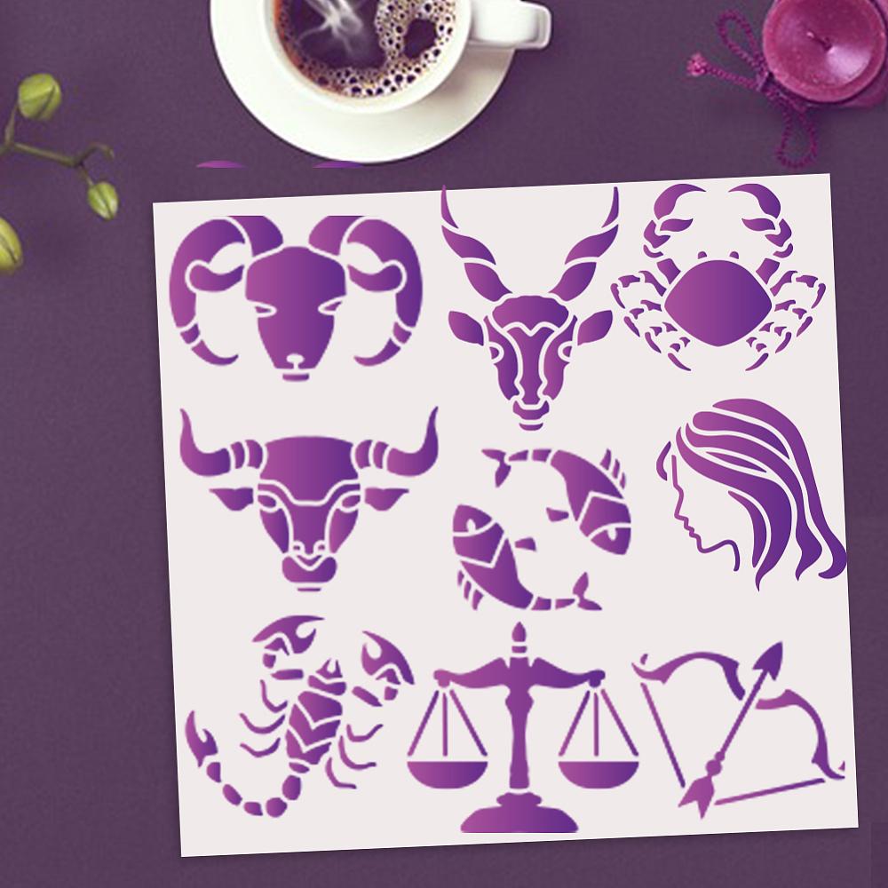 1 Set PET Hollow Out Drawing Painting Stencils, for DIY Scrapbook, Photo Album, with 1Pc Art Paint Brushes, Constellation, 300x300mm, 2pcs/set