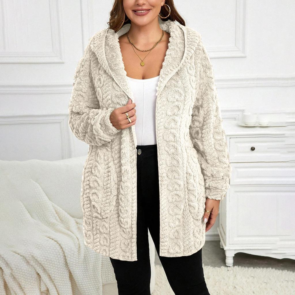 Women's Winter Clothing Women Hooded Cardigan Fuzzy Jacket Winter Open Front Fleece Coat Outwear