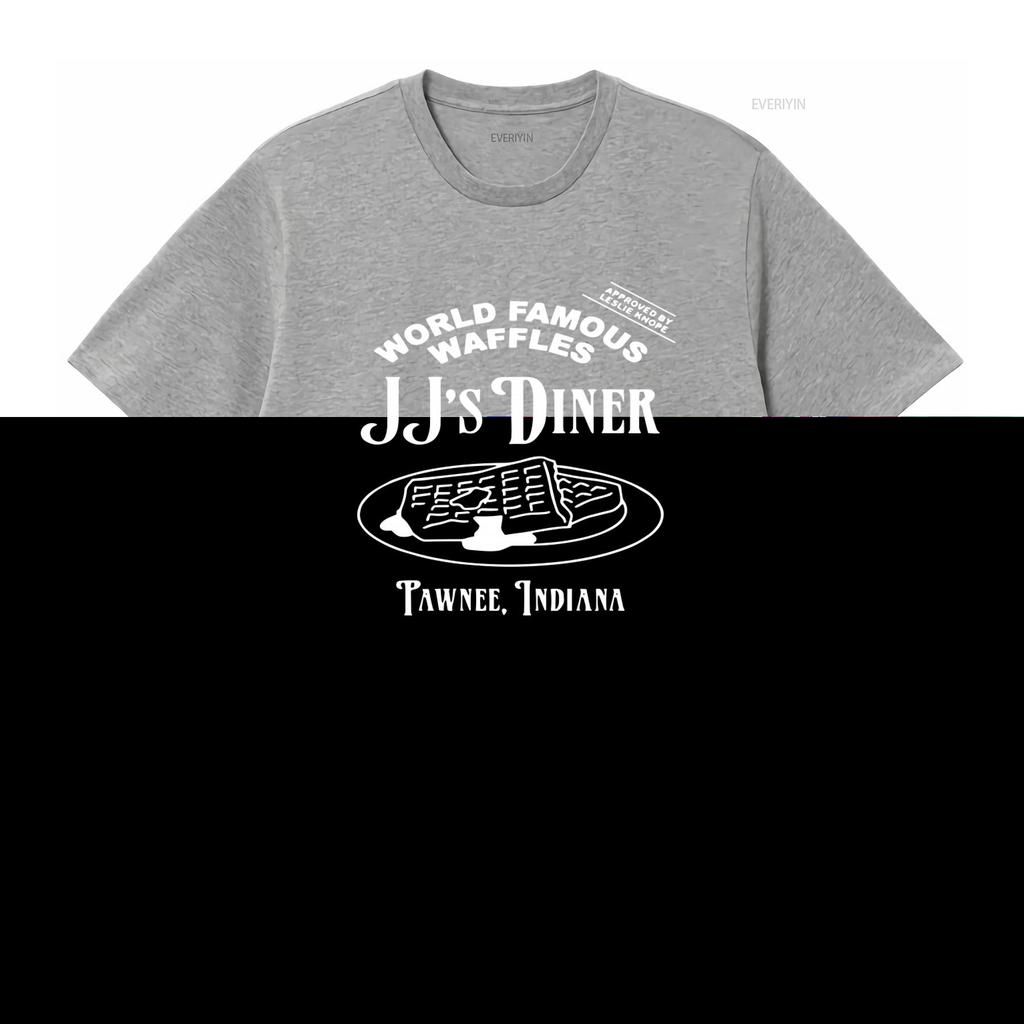 JJs Diner Indiana World Famous Waffles by Leslie Knope Parks and Rec T Shirt vintage Washed Versatile Breathable Casual