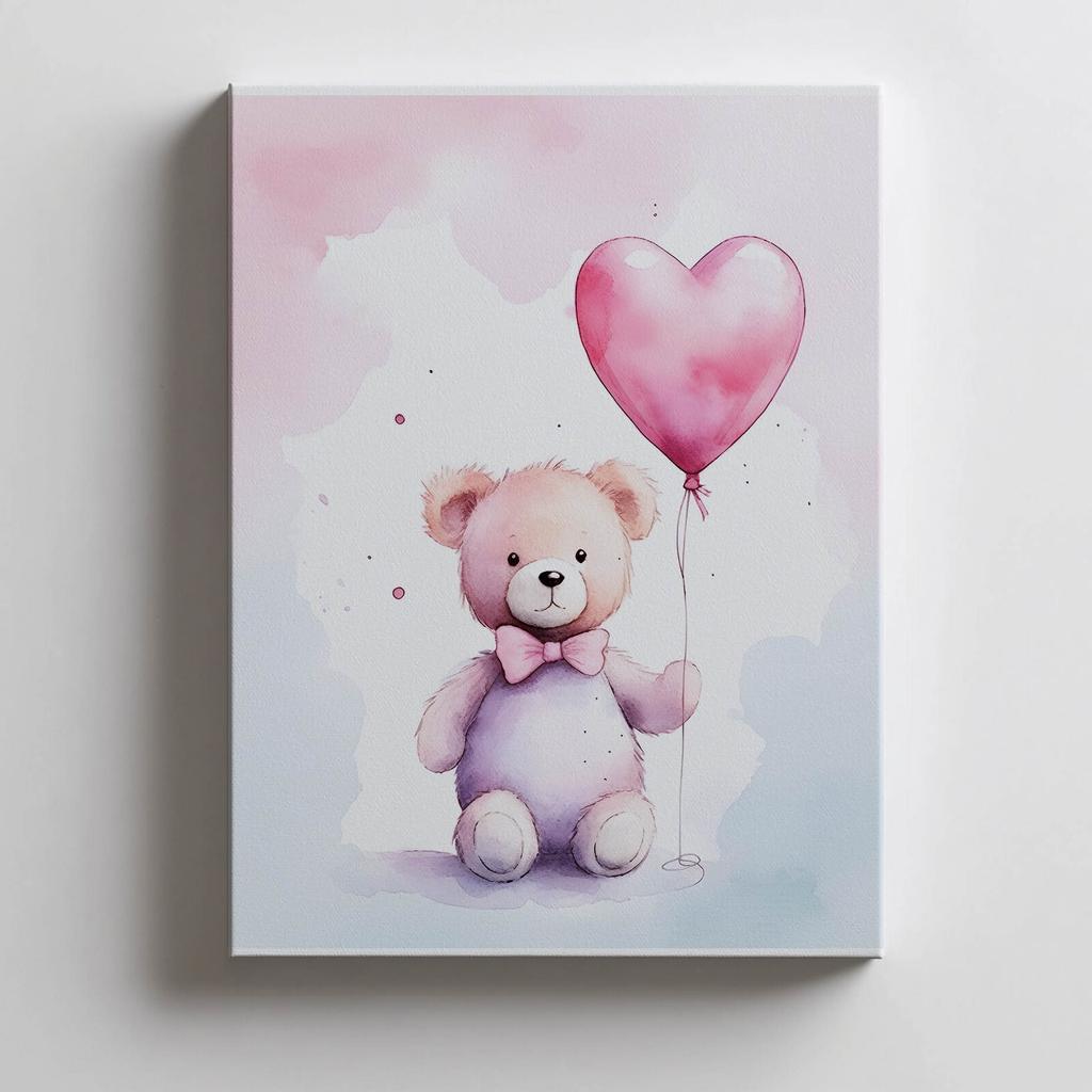 Miś Z Balonem Serduszkiem Miś Z Balonem Serduszkiem, 30X40 Cm, Bez Ramy, Płótno Premium Na Blejtramie