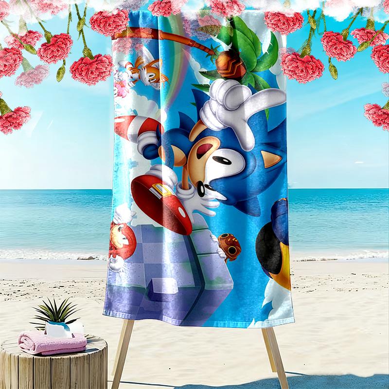 Sonic the Hedgehog Print Beach Towel, Large Soft Quick Dry Towel for Beach Camping Swimming
