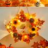 Pumpkin Garland with LED Light Halloween Ghost Festival Decoration Maple Leaf Accented Wall Hanging for Scene Layout Door