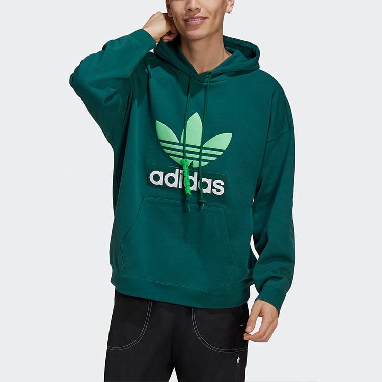 Adidas Originals Big Trefoil Hoodie With Contrast Logo Men Hoodies Forest-Green H09351