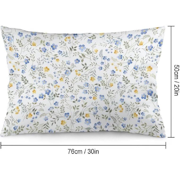 Blue Yellow Flower Leaf Throw Pillow Cover Queen Size Set of 2 Wildflower Aesthetic Floral Lumbar Pillow Case Standard Pillow Cases Watercolor Floral