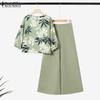 Women Floral Blouse and Wide Leg Pants Casual Two Piece Suit Sets