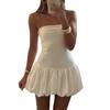 Women Strapless Mini Dress Summer Solid Color Puff Bubble Party Dress for Cocktail Beach Streetwear