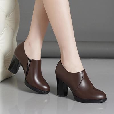 Комфортные 7см Элегантные Черные Туфли на Высоком Блочном Каблуке с Глубоким Вырезом Весна 2025 Толстая Платформа Туфли-Лодочки Мягкая Кожа для Офиса Модельной Работы