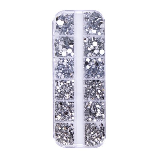 1 Set Round Nail Art Rhinestone Kit with Storage Box 12 Grids Flatback Rhinestone DIY Nail Design Crafting Decoration Fake Gems