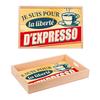 [Q0683] - Wooden Tray 'I Am for the Freedom of Espresso' Yellow Red Beige - 35x23x4. 5