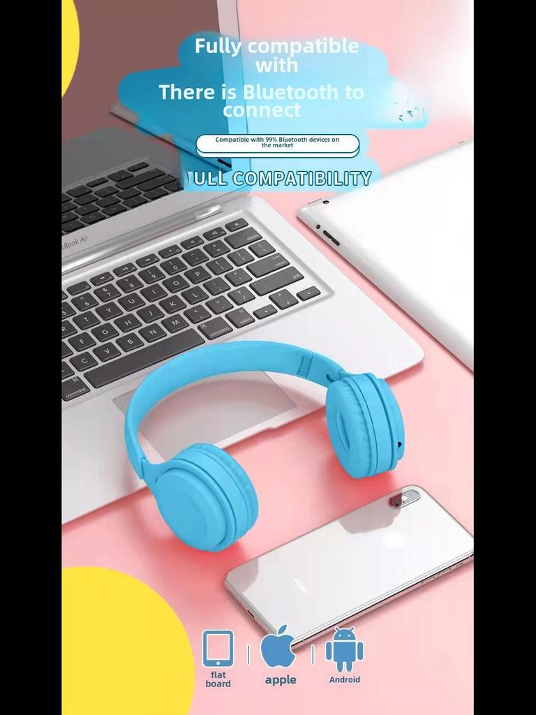 Гарнитура Bluetooth Y08 Heavy Bass Foldable Macaron — беспроводные наушники с креплением на голове