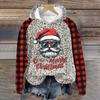 Women's Fashion Pullover Plunging Sleeve Christmas Printed Hooded Sweatshirt