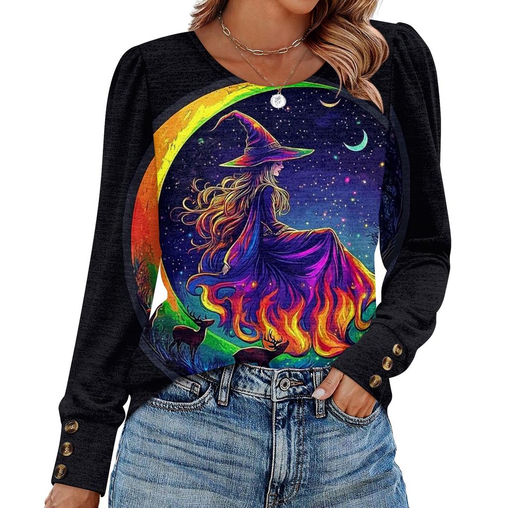 Женский модный топ с длинными рукавами и принтом на Хэллоуин