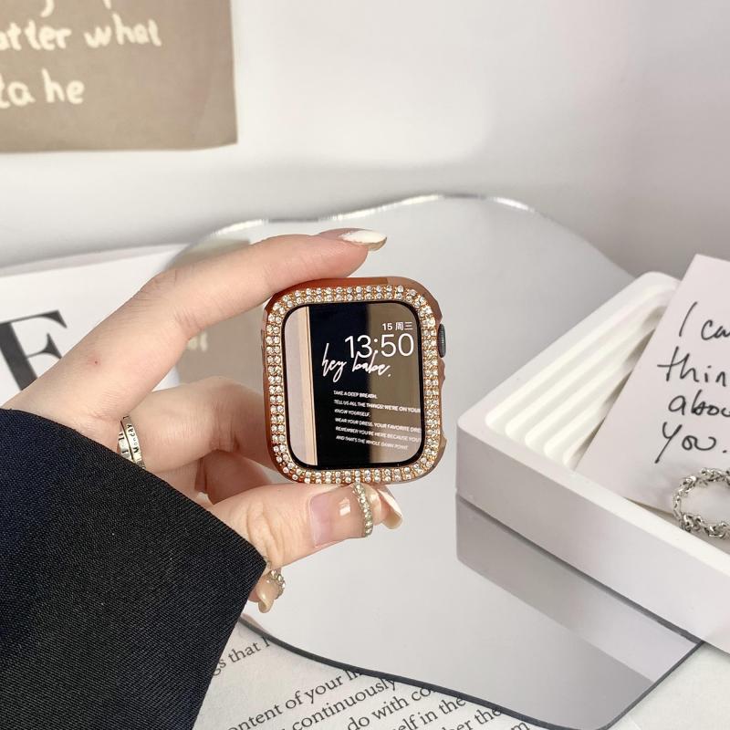 Подходит для applewatchS10/11 двухрядный корпус с бриллиантами Apple Watch iwatch9876se полый полупрозрачный чехол