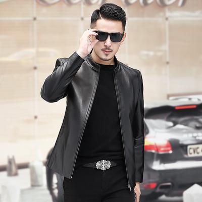 Новые осенние и зимние мужские куртки из натуральной кожи Мужские куртки из овчины Куртки со стоячим воротником Мотоциклетные кожаные куртки для папы