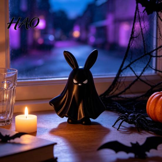 Durable PLA Craft Halloween Ghost Figurine, 3D Printed Cute Statue with Rabbit Small Desktop Ornament Ear, Spooky Decoration for Home, Shelf,