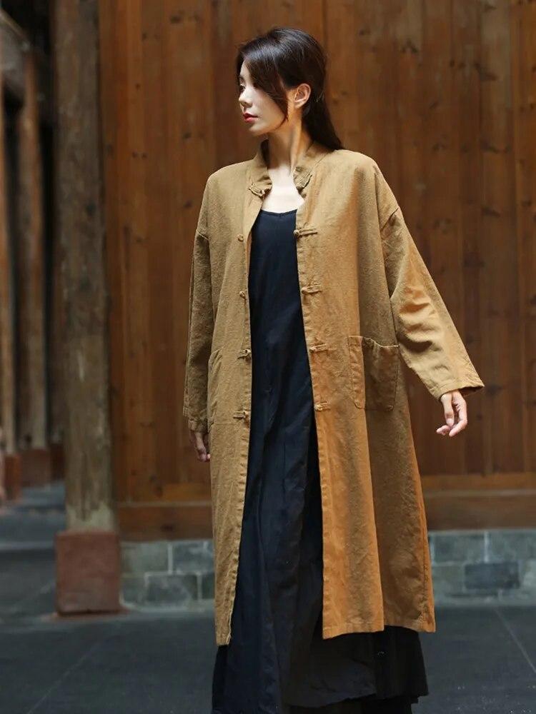 Johnature Осенняя женская свободная льняная винтажная рубашка с воротником, однобортная однобортная рубашка в китайском стиле в стиле ретро