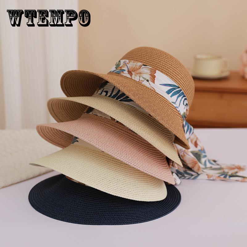 Flower Ribbon Bowknot Straw Hat Elegant Solid Color Sun Hat Trendy French Style Foldable Travel Beach Hats for Women Daily Use Summer Outdoor