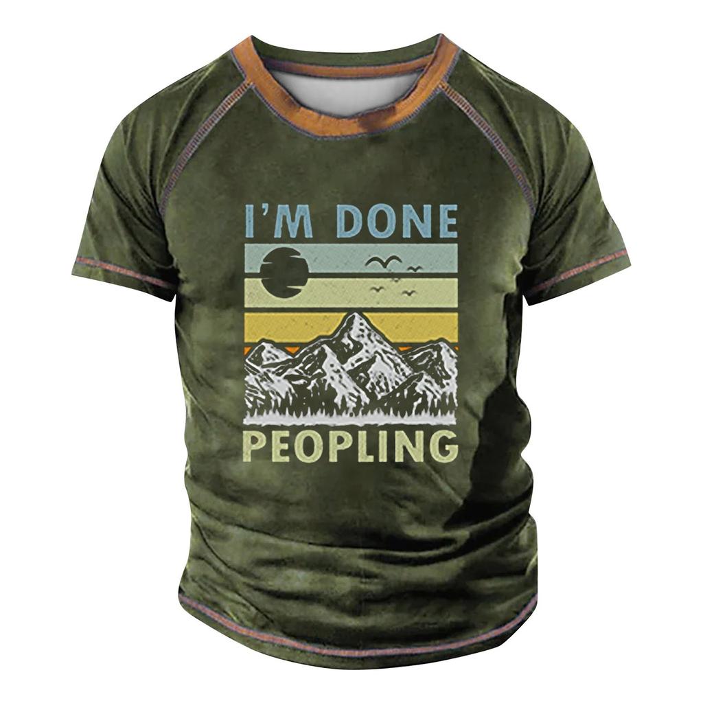 Мужская футболка реглан в стиле ретро с коротким рукавом и круглым вырезом с буквенным принтом, топы