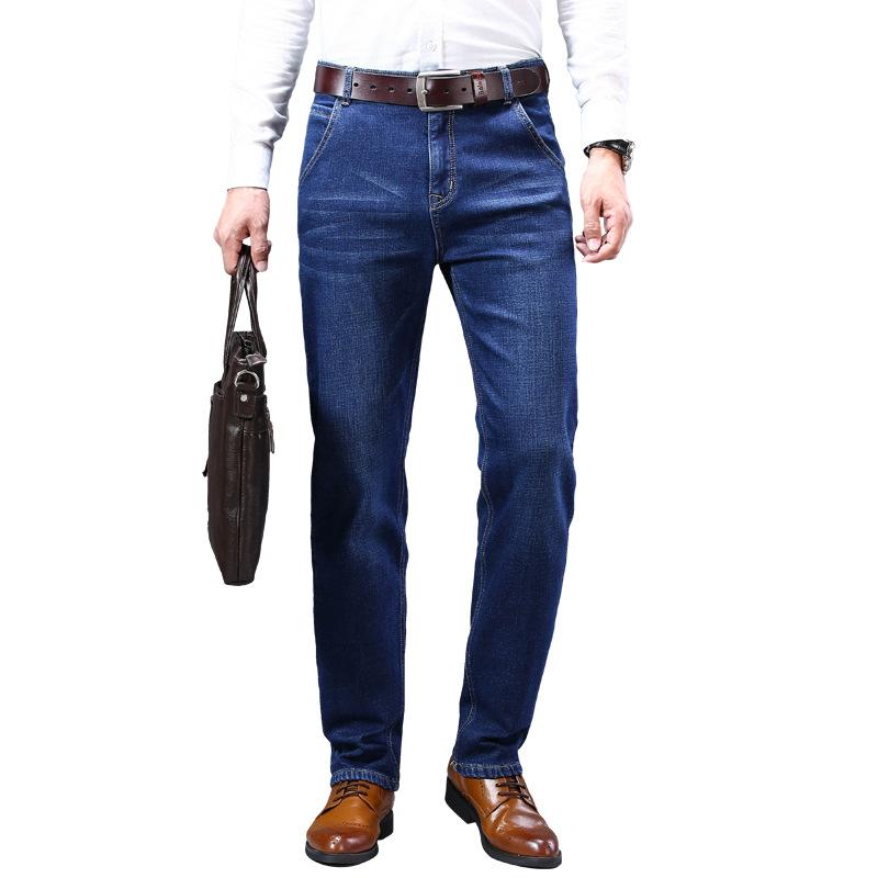 Зимние мужские флисовые черные синие джинсы, деловые повседневные теплые утепленные эластичные джинсовые брюки, мужские брендовые брюки