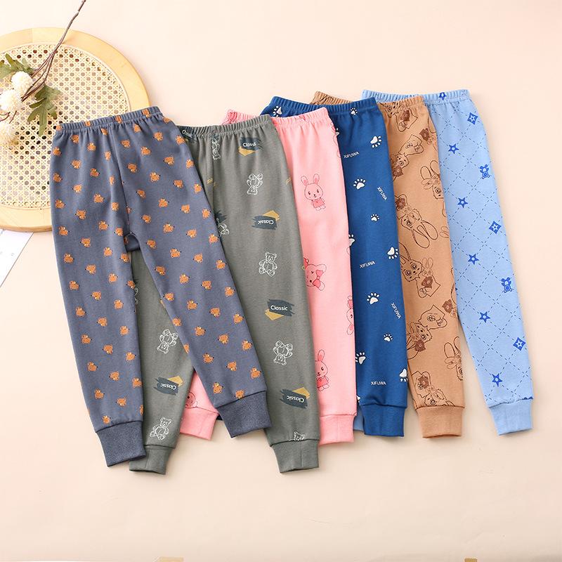 Детские осенние брюки из чистого хлопка: Мягкая внутренняя одежда для мальчиков и девочек, легкие пижамы на весну и осень