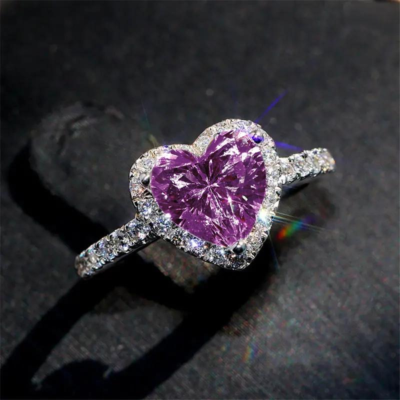 Classic Silver Color Heart Engagement Rings for Women White Red CZ Stone Inlay Fashion Jewelry Wedding Party Gift