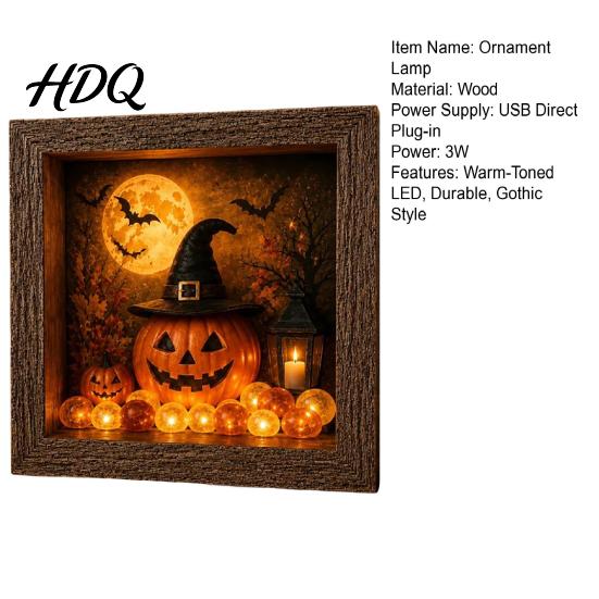 Готический Shadow Box Ночник DIY Светящийся Хэллоуин Призрак Комплект Деревянная Рамка Светодиодный Теплый Свет Хрустальное Стекло Витрина Память с Панелью Декоративный