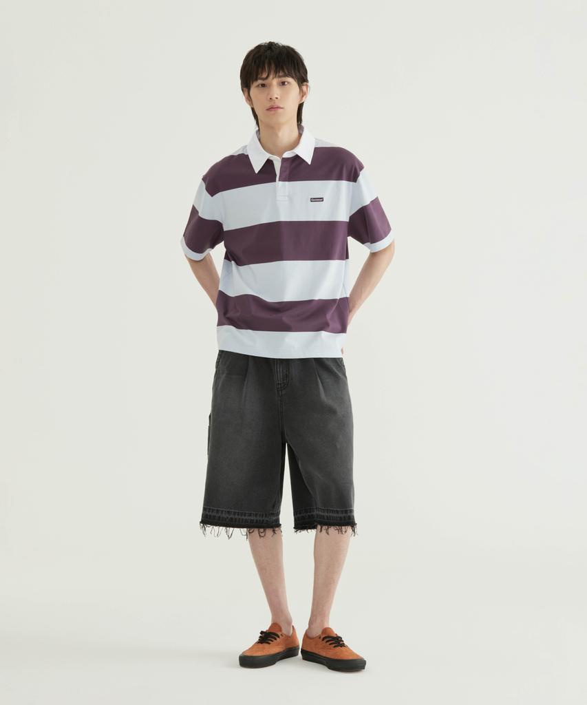 COVERNAT Striped Rugby Collared T-Shirt Yellow