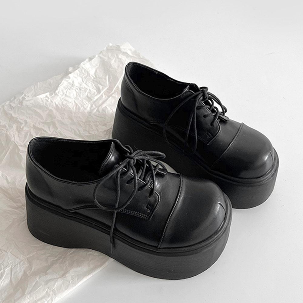 Готические туфли на платформе с танкеткой, женские туфли-лодочки, женские мокасины на шнуровке, панк-нарядные, офисные, черные, новые весенние женские туфли