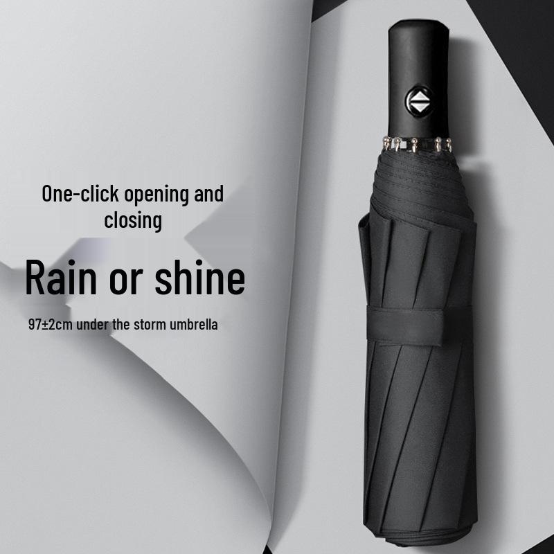 Мужской большой ветрозащитный складной зонт: Усиленный, Прочный, Двойного назначения для Солнца и Дождя