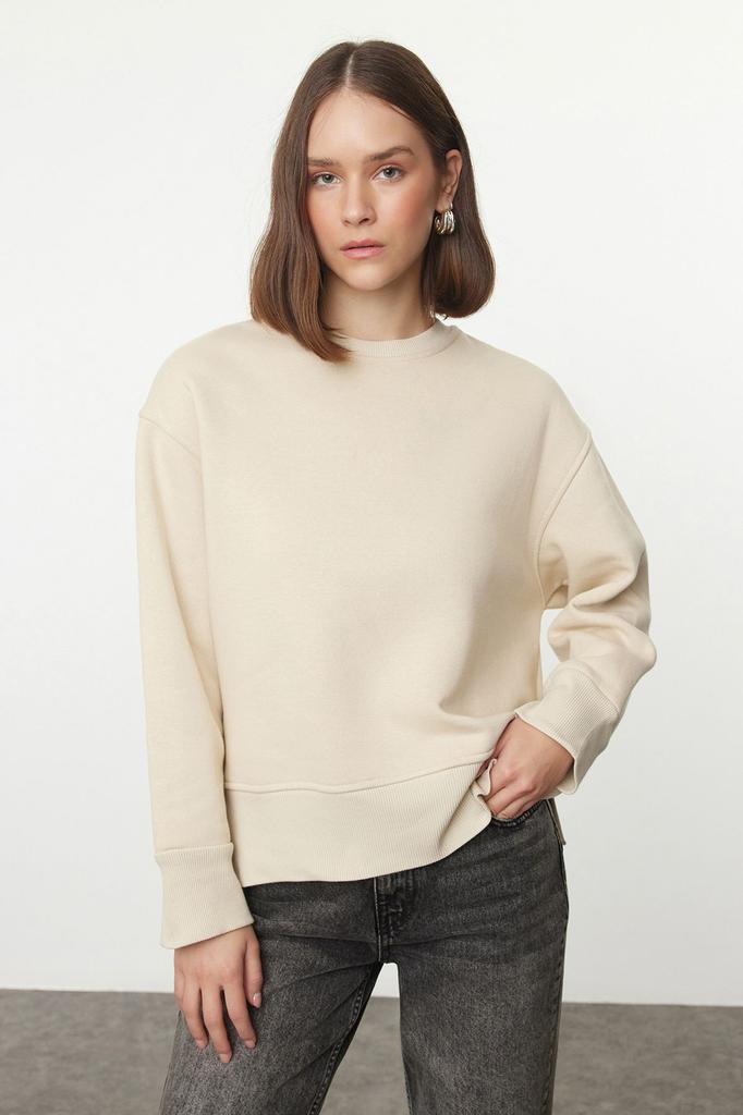 Женская модная стильная толстовка с толстым флисом внутри и круглым вырезом, стандартная посадка, базовая трикотажная толстовка