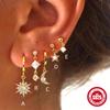 Fashion Ins Wind S925 Sterling Silver Star Moon Combination With Diamonds Opal Protein Earrings Stud Earrings For Women