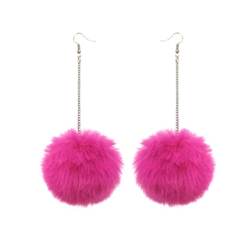 New Big Pompom Drop Earrings Fashion Soft Rabbit Fur Ball Pompom Pendant Long Dangle Earrings For Women Girl Party Gifts