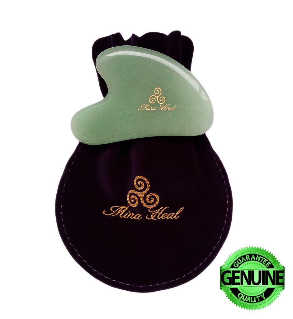 Нефритовый роллер, натуральный каменный ролик для массажа лица (Набор гуаша и ролик)