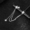 Real 925 Sterling Silver Zircon Snowflake Ear Clip Earrings Single Star Double Chain Tassel Cuff Earring For Women Gift