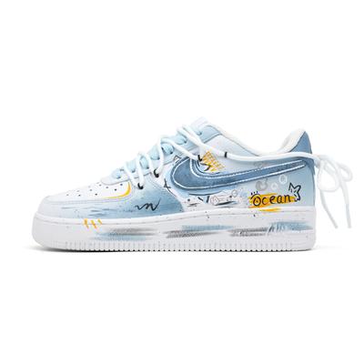Air Force 1 Ocean Hunting Коровья кожа Износостойкие Нескользящие Низкие Скейтбордические кроссовки Унисекс Синий Белый CW2288-111(Команда997-)
