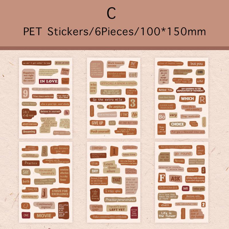 Journamm 6pcs/pack Vintage Letters PET Stickers DIY Scrapbooking Supplies Collage Photo Album Decor Junk Journal Label Stickers