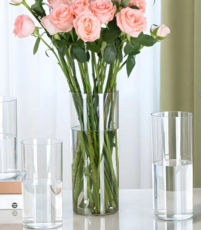 Faux Glass Plastic Vase Straight Cylinder for Living Room Shelf Decoration Centerpiece
