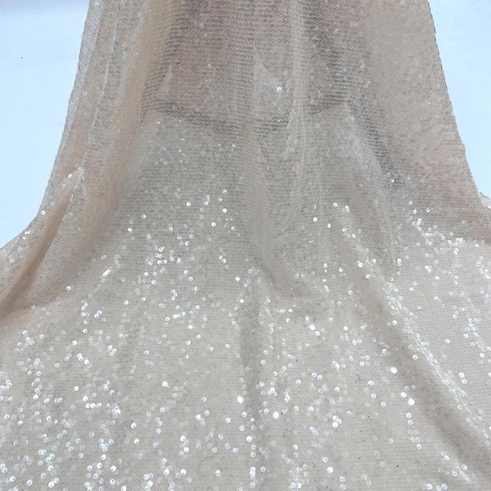 DIY 5mm Dense Glitter Fabric Sequin Embroidered Mesh Sparkle Fabric Bead Lace Material Stage Costumes