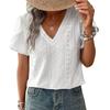 Summer Women's T-shirt Textured V-neck White Shirt Short Sleeve Tops