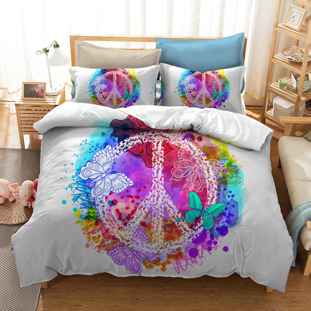 Peace Car Quilt Cover Pillowcase 2 or 3 Peace Symbol Bedding Sets Single Bed Double Bed Full Size Washable Super Soft Zippered Bedding