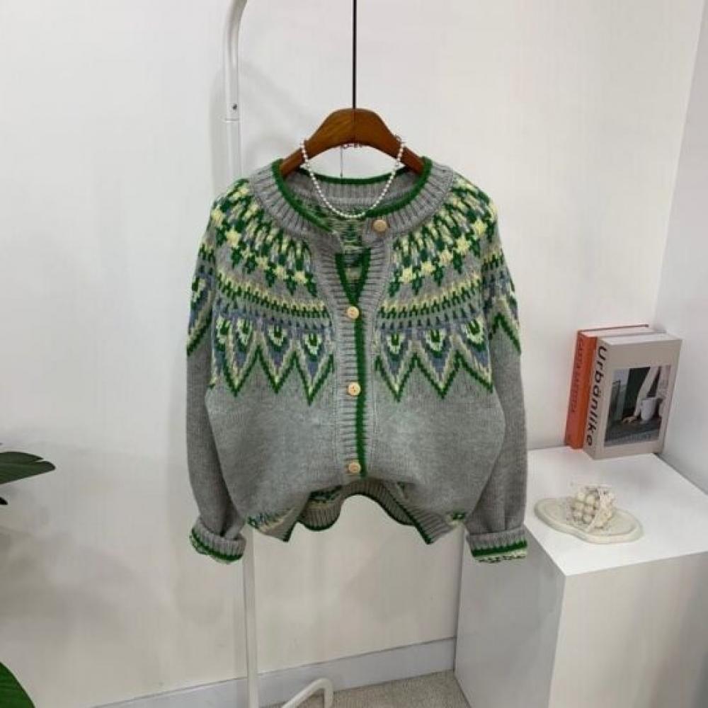 C S In The Room Reju jaCquard Pattern Long Sleeve Knit Cardigan 2 Color C