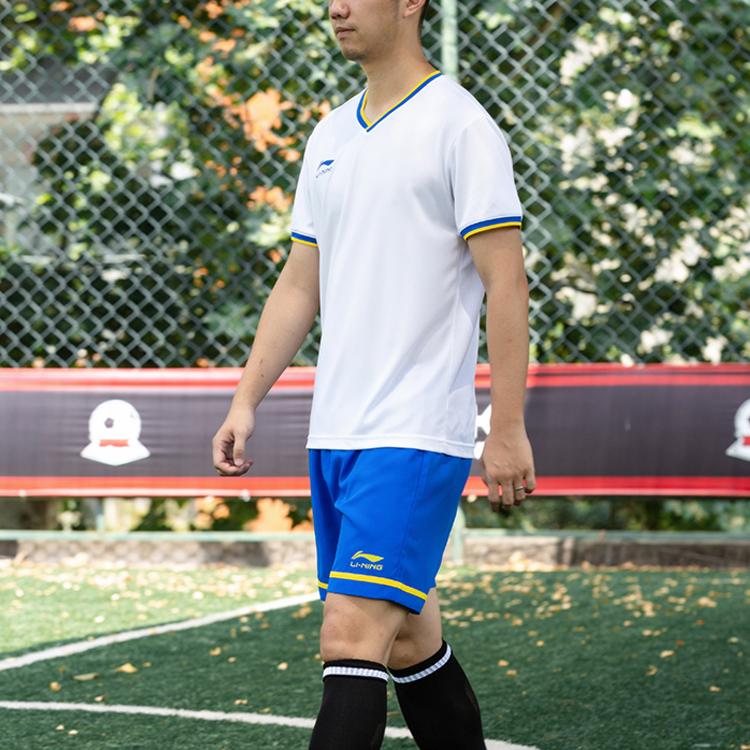 Li Ning Спортивный футбольный костюм с V-образным вырезом, коротким рукавом, однотонный, мужской, белый AATP013-5