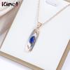 Kinel Rose Gold Color Blue Zircon Pendant Necklace for Women Silver Color Vintage Luxury Bride Wedding Jewelry