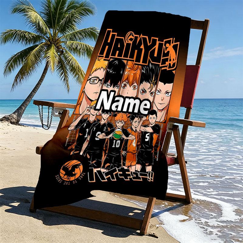 Custom Name Personalized Haikyu Print Beach Towel, for Trip Camping Beach Party Home Decor, Birthday Gift for Family & Friends