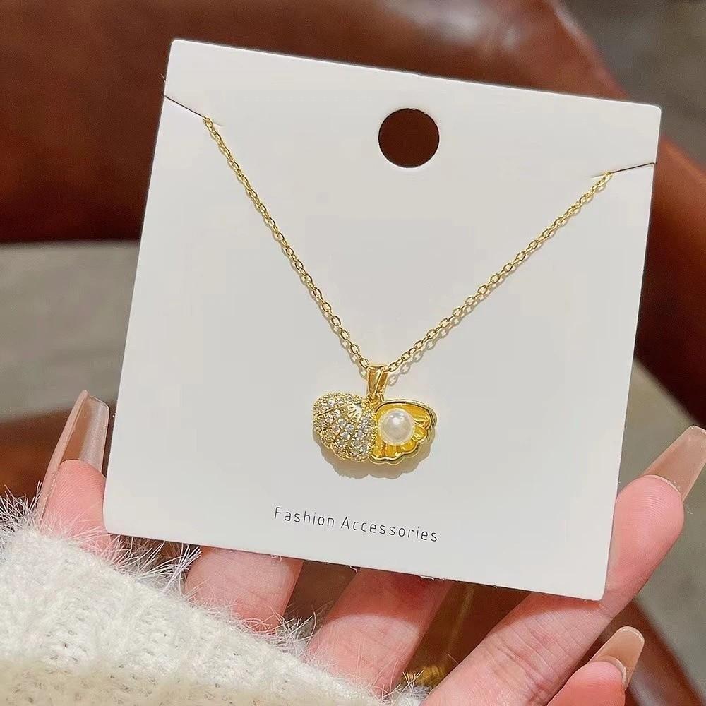 Unique Peach Heart Pearl Necklace Fashionable Clavicle Chain Trendy Oyster Necklace Evening Party