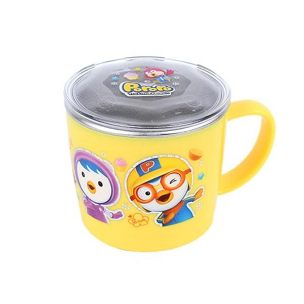 Чашка Pororo из нержавеющей стали с противоскользящей прозрачной крышкой, желтая, 1 шт.