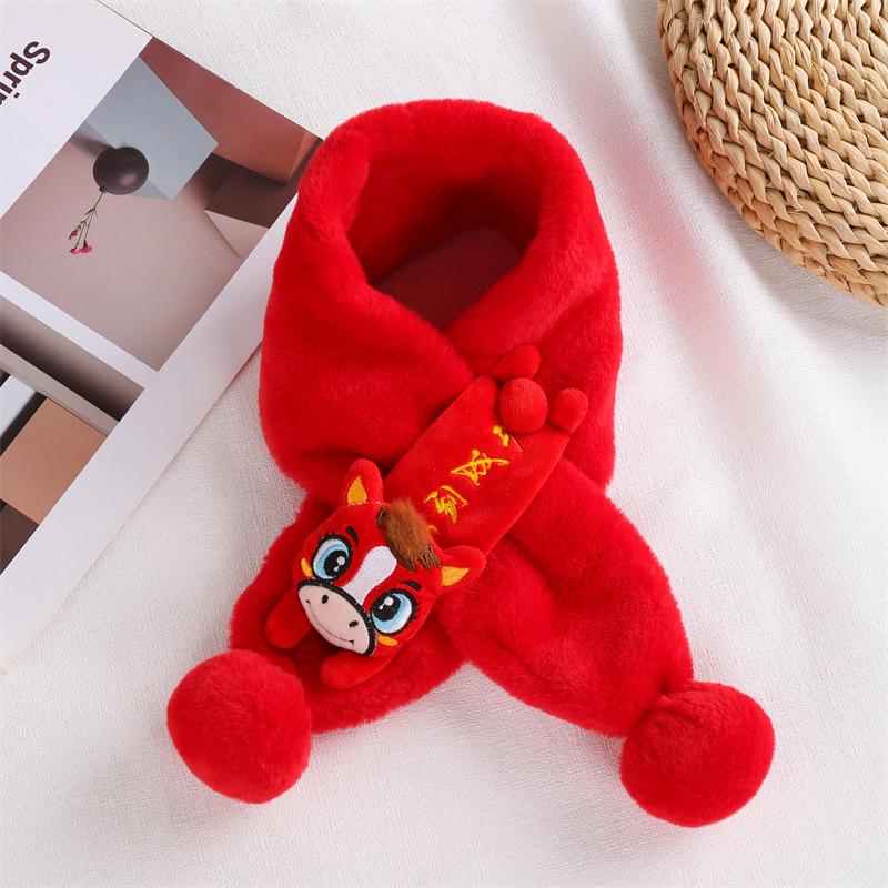 Red Plush Children's Scarf: Faux Rabbit Fur Neck Warmer for Autumn and Winter